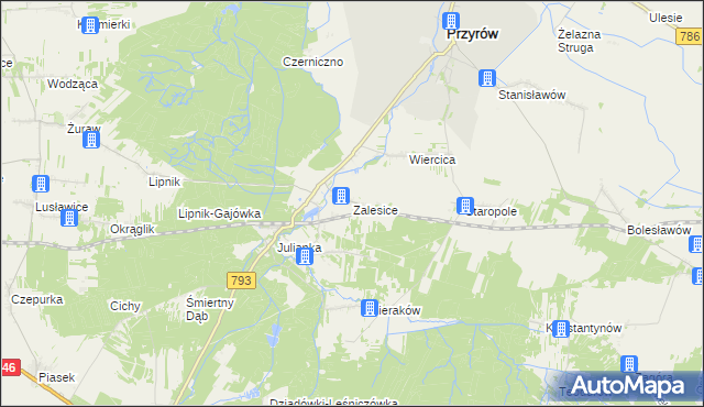 mapa Zalesice gmina Przyrów, Zalesice gmina Przyrów na mapie Targeo