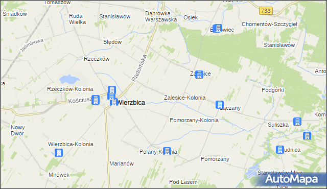 mapa Zalesice-Kolonia gmina Wierzbica, Zalesice-Kolonia gmina Wierzbica na mapie Targeo