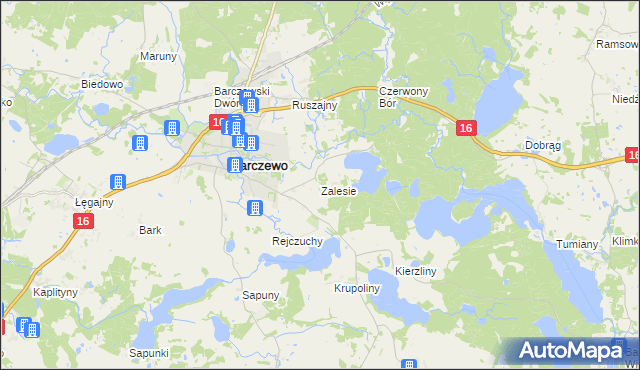 mapa Zalesie gmina Barczewo, Zalesie gmina Barczewo na mapie Targeo