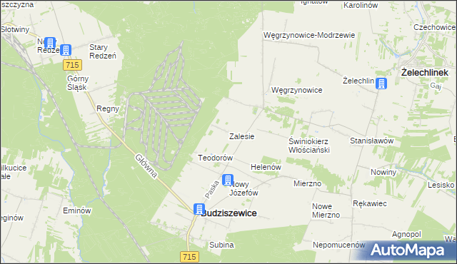 mapa Zalesie gmina Budziszewice, Zalesie gmina Budziszewice na mapie Targeo