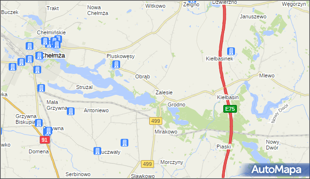 mapa Zalesie gmina Chełmża, Zalesie gmina Chełmża na mapie Targeo