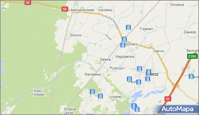 mapa Zalesie gmina Dobrcz, Zalesie gmina Dobrcz na mapie Targeo