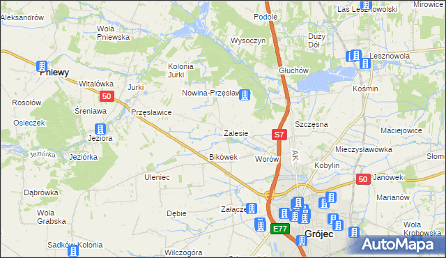 mapa Zalesie gmina Grójec, Zalesie gmina Grójec na mapie Targeo