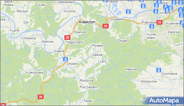 mapa Zalesie gmina Krasiczyn, Zalesie gmina Krasiczyn na mapie Targeo