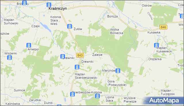 mapa Zalesie gmina Kraśniczyn, Zalesie gmina Kraśniczyn na mapie Targeo