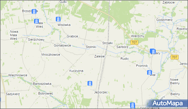 mapa Zalesie gmina Nowe Miasto nad Pilicą, Zalesie gmina Nowe Miasto nad Pilicą na mapie Targeo