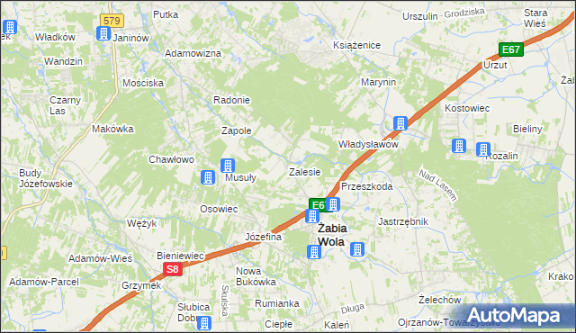 mapa Zalesie gmina Żabia Wola, Zalesie gmina Żabia Wola na mapie Targeo