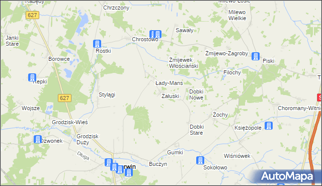 mapa Załuski gmina Czerwin, Załuski gmina Czerwin na mapie Targeo