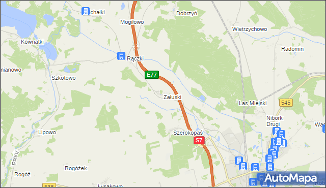 mapa Załuski gmina Nidzica, Załuski gmina Nidzica na mapie Targeo