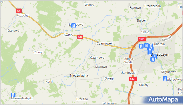 mapa Załuski gmina Szczuczyn, Załuski gmina Szczuczyn na mapie Targeo