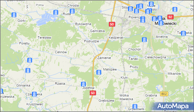mapa Zamienie gmina Mińsk Mazowiecki, Zamienie gmina Mińsk Mazowiecki na mapie Targeo