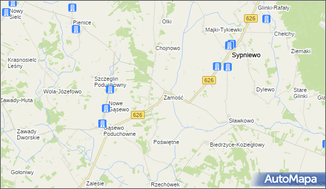 mapa Zamość gmina Sypniewo, Zamość gmina Sypniewo na mapie Targeo