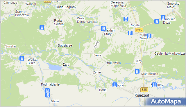 mapa Zanie gmina Księżpol, Zanie gmina Księżpol na mapie Targeo