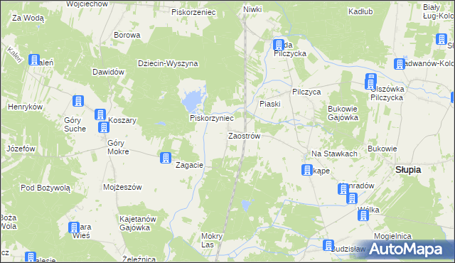 mapa Zaostrów gmina Słupia Konecka, Zaostrów gmina Słupia Konecka na mapie Targeo