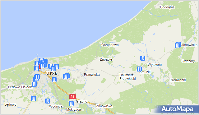 mapa Zapadłe gmina Ustka, Zapadłe gmina Ustka na mapie Targeo