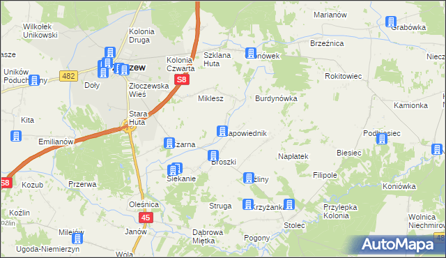 mapa Zapowiednik gmina Złoczew, Zapowiednik gmina Złoczew na mapie Targeo