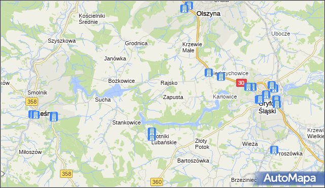 mapa Zapusta gmina Olszyna, Zapusta gmina Olszyna na mapie Targeo