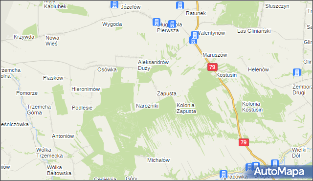 mapa Zapusta gmina Sienno, Zapusta gmina Sienno na mapie Targeo