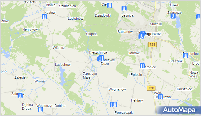 mapa Żarczyce Duże, Żarczyce Duże na mapie Targeo