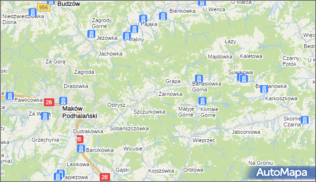 mapa Żarnówka gmina Maków Podhalański, Żarnówka gmina Maków Podhalański na mapie Targeo