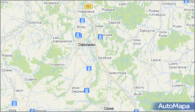 mapa Zarzecze gmina Dębowiec, Zarzecze gmina Dębowiec na mapie Targeo
