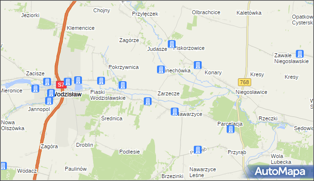 mapa Zarzecze gmina Wodzisław, Zarzecze gmina Wodzisław na mapie Targeo