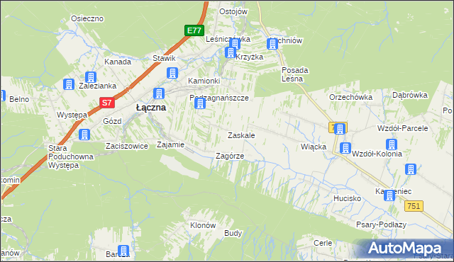 mapa Zaskale gmina Łączna, Zaskale gmina Łączna na mapie Targeo