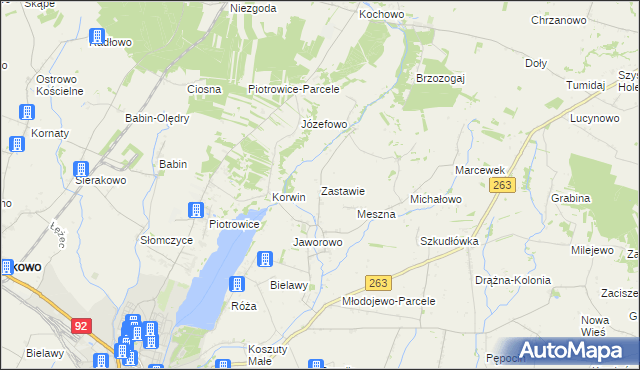 mapa Zastawie gmina Słupca, Zastawie gmina Słupca na mapie Targeo