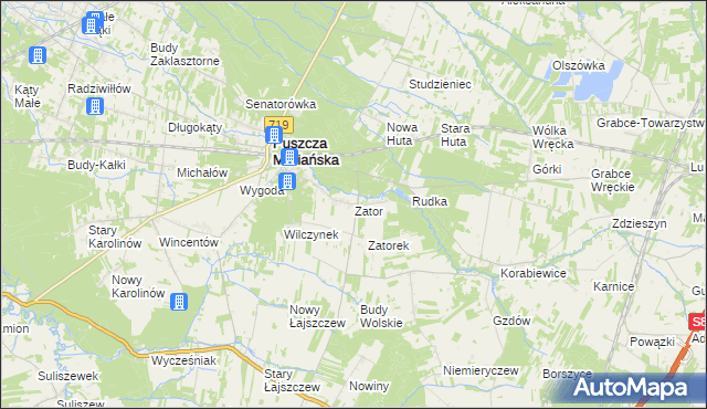 mapa Zator gmina Puszcza Mariańska, Zator gmina Puszcza Mariańska na mapie Targeo