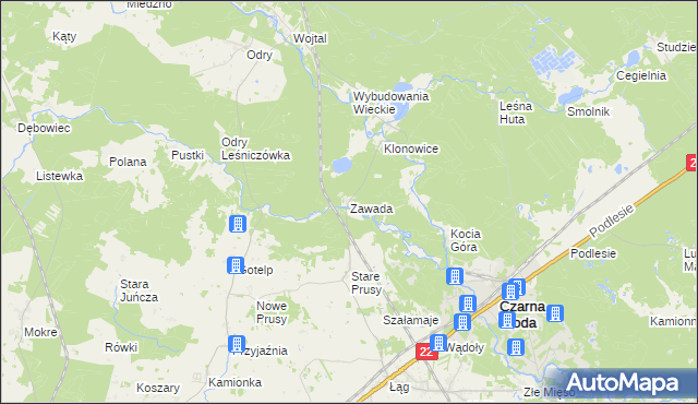 mapa Zawada gmina Czersk, Zawada gmina Czersk na mapie Targeo