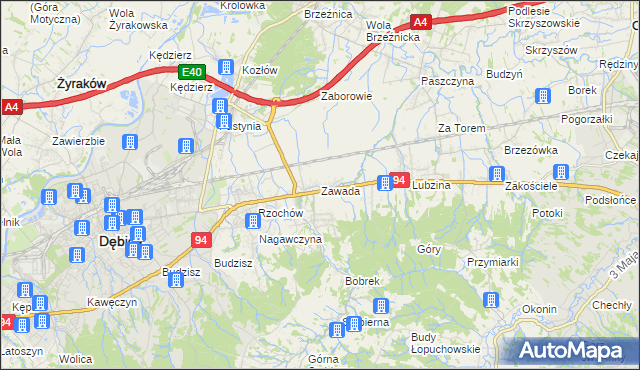 mapa Zawada gmina Dębica, Zawada gmina Dębica na mapie Targeo