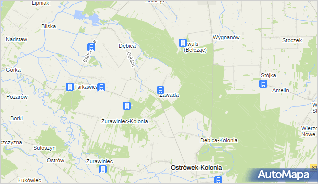 mapa Zawada gmina Ostrówek, Zawada gmina Ostrówek na mapie Targeo