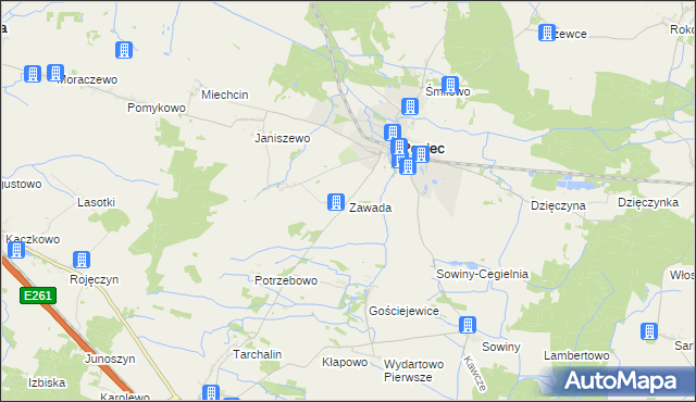 mapa Zawada gmina Poniec, Zawada gmina Poniec na mapie Targeo