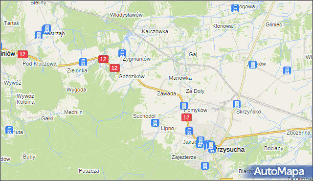 mapa Zawada gmina Przysucha, Zawada gmina Przysucha na mapie Targeo