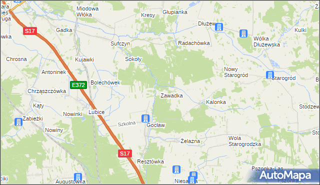 mapa Zawadka gmina Pilawa, Zawadka gmina Pilawa na mapie Targeo