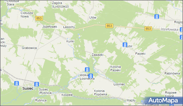 mapa Zawadki gmina Susiec, Zawadki gmina Susiec na mapie Targeo