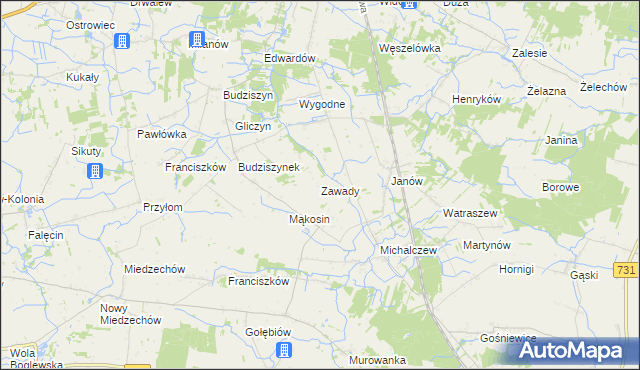 mapa Zawady gmina Chynów, Zawady gmina Chynów na mapie Targeo
