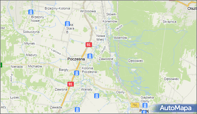 mapa Zawodzie gmina Poczesna, Zawodzie gmina Poczesna na mapie Targeo