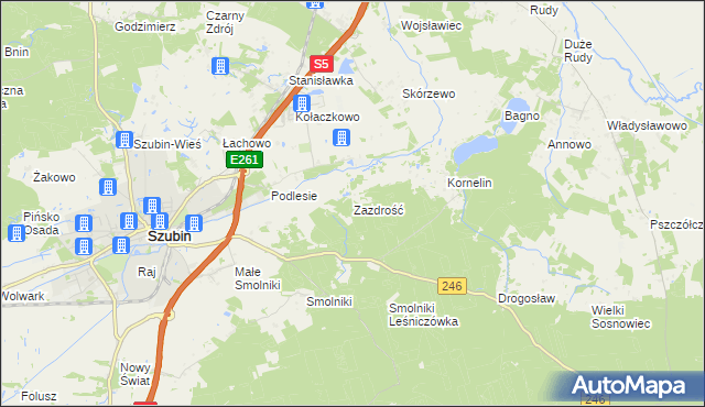 mapa Zazdrość gmina Szubin, Zazdrość gmina Szubin na mapie Targeo