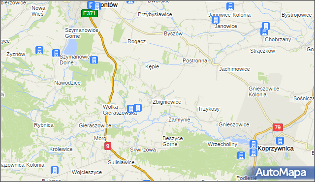 mapa Zbigniewice-Kolonia, Zbigniewice-Kolonia na mapie Targeo