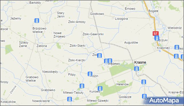 mapa Żbiki gmina Krasne, Żbiki gmina Krasne na mapie Targeo