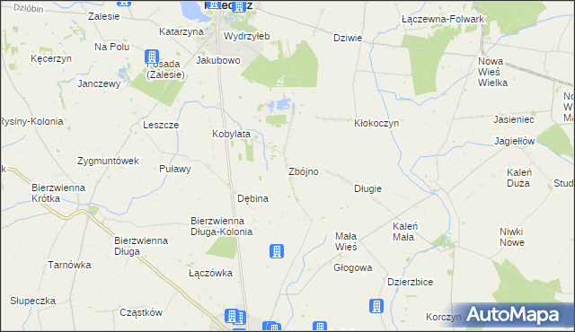 mapa Zbójno gmina Kłodawa, Zbójno gmina Kłodawa na mapie Targeo