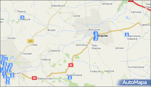 mapa Zborowice gmina Wiązów, Zborowice gmina Wiązów na mapie Targeo