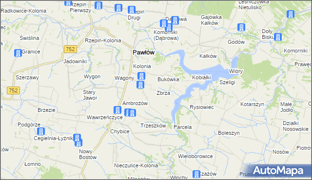 mapa Zbrza gmina Pawłów, Zbrza gmina Pawłów na mapie Targeo