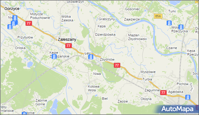 mapa Zbydniów gmina Zaleszany, Zbydniów gmina Zaleszany na mapie Targeo