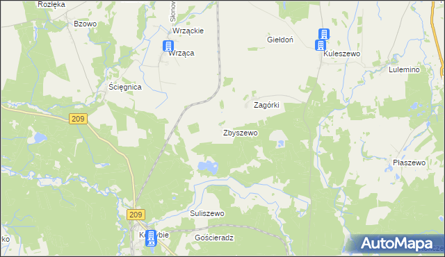 mapa Zbyszewo gmina Kobylnica, Zbyszewo gmina Kobylnica na mapie Targeo