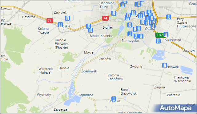 mapa Żdanów gmina Zamość, Żdanów gmina Zamość na mapie Targeo