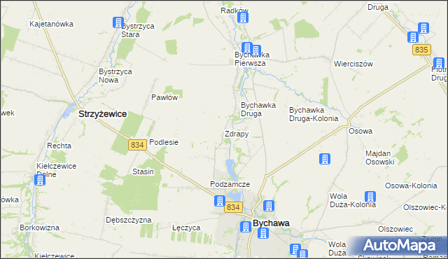 mapa Zdrapy gmina Bychawa, Zdrapy gmina Bychawa na mapie Targeo