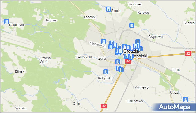 mapa Zdrój gmina Grodzisk Wielkopolski, Zdrój gmina Grodzisk Wielkopolski na mapie Targeo