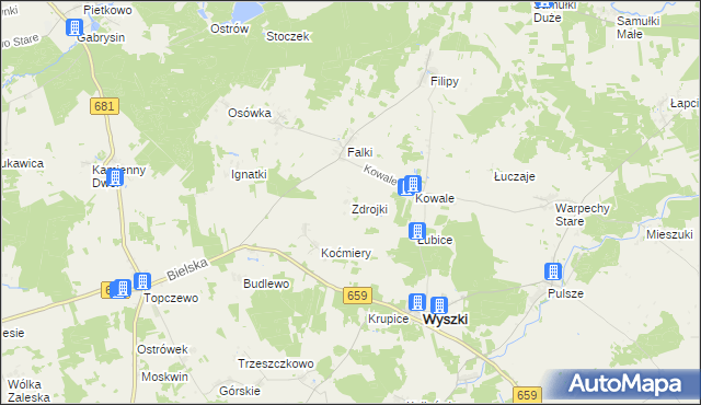 mapa Zdrojki gmina Wyszki, Zdrojki gmina Wyszki na mapie Targeo